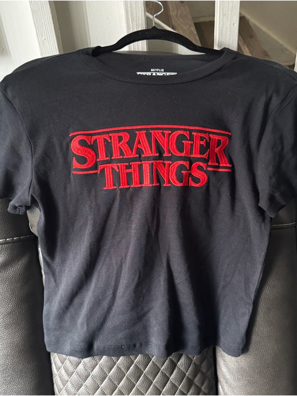 Netflix Black Tee with Red Stranger Things Logo